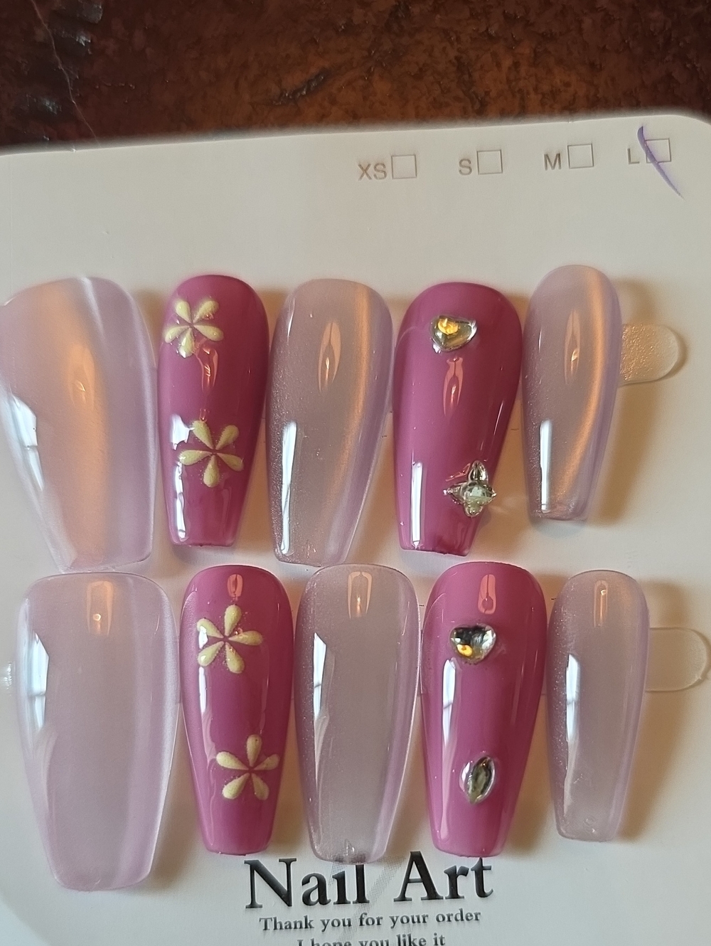 Stylish Pink & Pearl Nail Art Set with Floral and Gem Accents Size Large